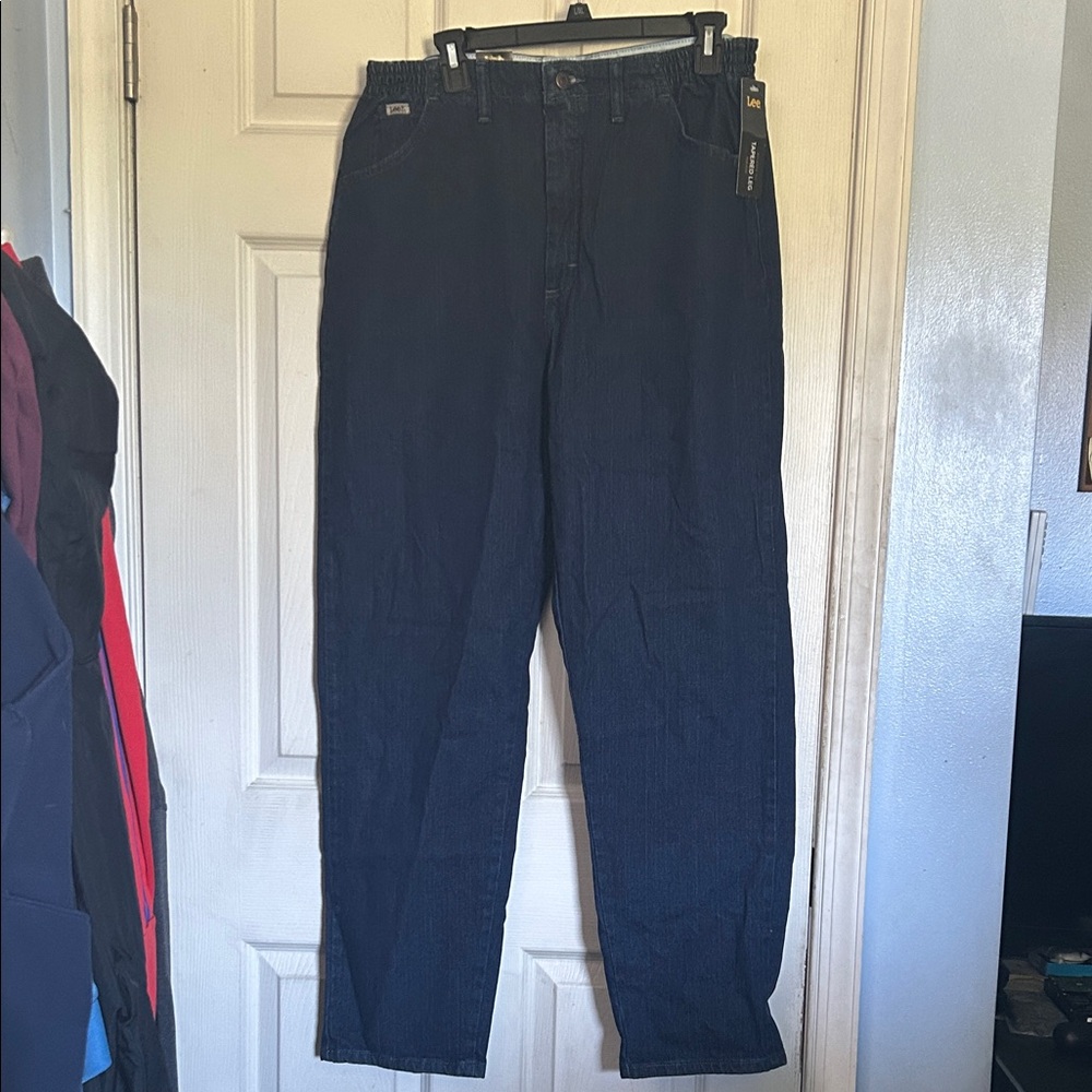 NWT Lee dark indigo wash mid rise relaxed fit tapered leg jeans size 14